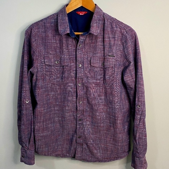 Guess Purplish-red Men's Fine Plaid Button Up Shirt Size Medium - Picture 1 of 11